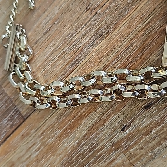 Gold Tone Double Cranky Fringe Choker Bondage Necklace - Picture 7 of 10